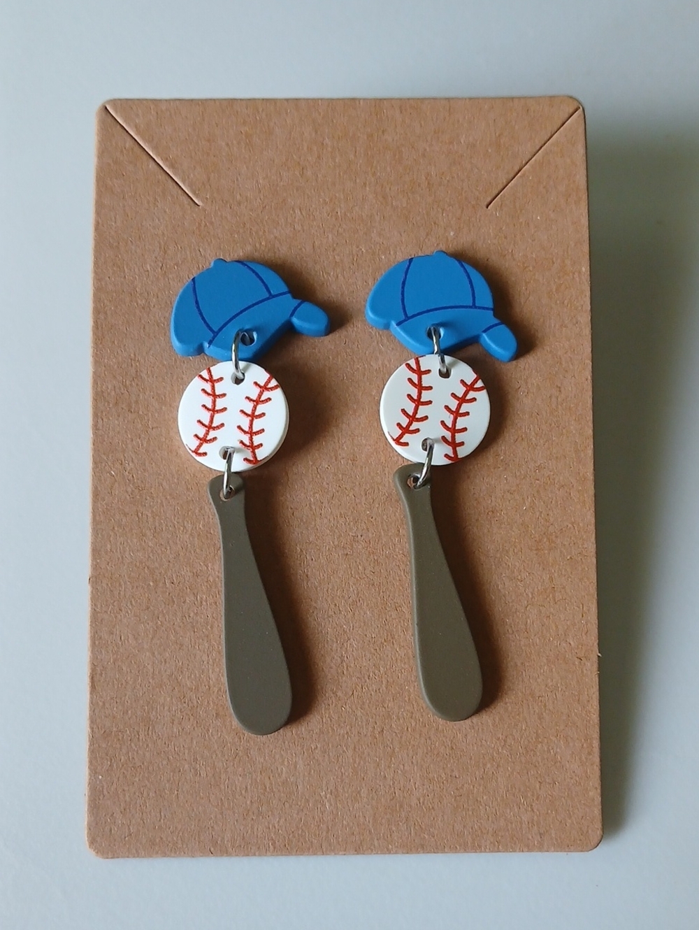 Fashion Jewelry Blue Cap Baseball Bat Dangle Earrings